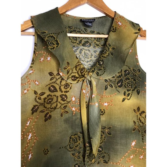 New York & Company Green Floral Pattern Sleeveless Sheer Tank Top Blouse Medium - Picture 4 of 8